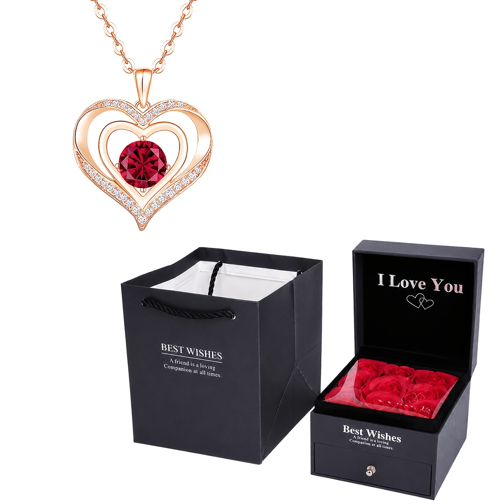 Hollow Heart Round Birthstone Synthetic Zirconia Necklace